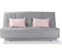COMFORT BULTEX Banquette clic clac - Tissu Gris + Coussins déco rose - L193 x P95 cm