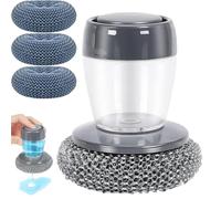 Comfort Grip Soap Dispensing Kitchen Scrub, Dish Brush Set with 4 Cleaning Balls, Ergonomic Palm Brush for Pots, Pans, Sinks & Non-Stick Cookware, Replaceable Head (1Set)