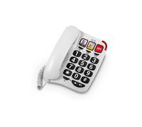SPC Comfort Numbers 2 - Téléphone Fixe Senior avec Grandes Touches, 3 mémoires directes avec Photo, Volume très élevé, Compatible avec Les appareils auditifs, Signal Lumineux, Filaire et Mural