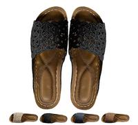 Comfort Orthopedic Wedge Sandals for Women, Hollow Arch Support Dress Sandal, Wide Fit Summer Slides Fashion Flower Beach Sandals (Black,36)