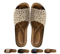Comfort Orthopedic Wedge Sandals for Women, Hollow Arch Support Dress Sandal, Wide Fit Summer Slides Fashion Flower Beach Sandals (Khaki,42)