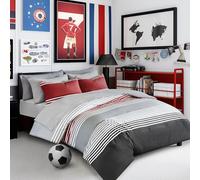 Comfort Spaces Bed in a Bag Parure de lit 6 pièces avec Couette pour lit jumeau XL, Rayures Rouges et Grises, lit jumeau XL, Universitaire XL - Parure de lit Double XL avec 2 Poches latérales