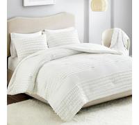 Comfort Spaces Cotton Comforter Set Jacquard Pom-Pom Tufts Design, Down Alternative, All Season Modern Bedding, Matching Shams, Twin/Twin XL, Phillips, Ivory