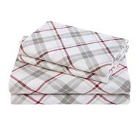 Comfort Spaces Draps Chauds en Flanelle de Coton Respirant à Poches Profondes avec taie d'oreiller, pour Grand lit, Carreaux Gris/Rouge 4 pièces