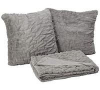Comfort Spaces Ensemble de Couverture en Fausse Fourrure froncée Douce et pelucheuse avec 2 Housses de Coussin carrées Assorties pour canapé, Chaise, canapé, Salon, Bureau à Domicile, Gris, 127 x