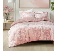 Comfort Spaces Juliette Parure de lit 3 pièces en Velours Luxuriant avec Revers en Microfibre brossée Douce, pour Toutes Les Saisons, taie d'oreiller Assortie, Rose poudré, lit Double/Grand lit