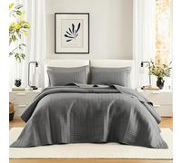 Comfort Spaces King Quilt-All Season Bedding, Charcoal Bedspread with Double Sided Stitching Design, Soft Summer Blanket Matching Shams Coverlet Kienna Collection (120"x118") 3 Piece