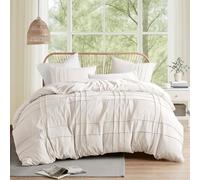 Comfort Spaces Parure de lit 3 pièces à nervures en microfibre prélavée pour très grand lit - Housse de couette plissée à nervures pour toutes les saisons, douce comme du coton - Taies d'oreiller pour