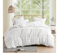 Comfort Spaces Parure de lit 3 pièces à Plis plissés pour Toutes Les Saisons, légère et Extra Douce en Microfibre prélavée, pour Grand lit, Blanc