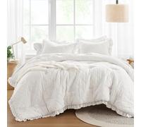 Comfort Spaces Parure de lit 3 pièces à Volants Style Shabby Chic pour Grand lit, Microfibre prélavée, pelucheuse, pour Toutes Les Saisons, décoration de Chalet de Campagne, lit Double/Grand lit,