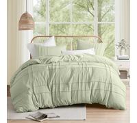 Comfort Spaces Parure de lit 3 pièces avec Housse de Couette plissée à Nervures pour Grand lit, légère et Extra Douce en Microfibre prélavée, Couvre-oreillers, Sauge