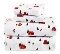 Comfort Spaces Parure de lit 3 pièces en Flanelle 100% Coton Ultra Douce et Confortable avec Poche élastique de 30,5 cm pour Matelas jusqu'à 35,6 cm, literie en Flanelle Chaude, Motif Village de Noël