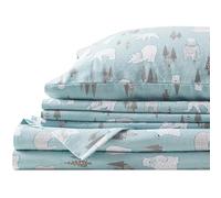 Comfort Spaces Parure de lit 3 pièces en Flanelle de Coton Respirante et Chaude avec taies d'oreiller, pour lit Simple, Ours Polaire Bleu