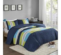 Comfort Spaces Parure de lit 3 pièces légère et hypoallergénique pour Toutes Les Saisons Motif Pipeline Bleu Marine/Rayures Bleues