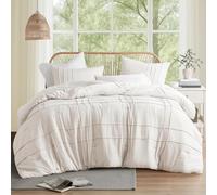 Comfort Spaces Parure de lit 3 pièces plissée à Nervures pour Grand lit, en Microfibre prélavée, légère et Douce comme du Coton, taies d'oreiller, lit Double/Grand lit, crème