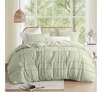 Comfort Spaces Parure de lit 3 pièces plissée à Nervures pour Grand lit, légère et Extra Douce en Microfibre prélavée, Couvre-oreillers, Sauge