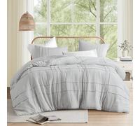 Comfort Spaces Parure de lit 3 pièces plissée à Nervures pour Grand lit, Toutes Saisons, légère et Extra Douce en Microfibre prélavée, argenté