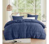 Comfort Spaces Parure de lit 3 pièces plissée à Nervures pour Toutes Les Saisons, légère et Extra Douce en Microfibre prélavée, Couvre-oreillers pour très Grand lit californien, Bleu Marine
