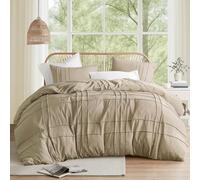 Comfort Spaces Parure de lit 3 pièces plissée à Nervures pour très Grand lit, légère et Extra Douce en Microfibre prélavée, Couvre-oreillers, Kaki