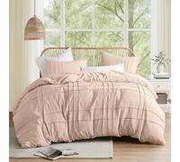 Comfort Spaces Parure de lit 3 pièces plissée à Nervures pour très Grand lit, légère et Extra Douce en Microfibre prélavée, Couvre-oreillers, Rose poudré