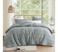 Comfort Spaces Parure de lit 3 pièces plissées à nervures pour très grand lit, toutes saisons, légère et extra douce en microfibre prélavée, couvre-oreillers, très grand lit/très grand lit