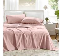 Comfort Spaces Parure de lit 4 pièces 100% Coton Respirant et Ultra Doux, naturellement Frais avec Poche élastique de 35,6 cm, pour Matelas jusqu'à 40,6 cm, pour Toutes Les Saisons, Rose