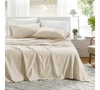 Comfort Spaces Parure de lit 4 pièces Coton Respirant, léger, Doux, Drap-Housse Bonnet élastique 35,6 cm pour Matelas 40,6 cm, taie d’Oreiller, Toutes Saisons, lit Queen Size, crème