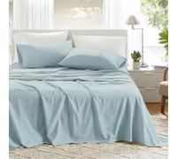 Comfort Spaces Parure de lit 4 pièces Coton Respirant, léger, Doux, Drap-Housse Bonnet élastique 35,6 cm pour Matelas 40,6 cm, taie d’Oreiller, Toutes Saisons, lit King Size, Bleu Clair