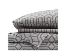 Comfort Spaces Parure de lit 4 pièces Coton Respirant, léger, Doux, Drap-Housse Bonnet élastique 35,6 cm pour Matelas 40,6 cm, taie d’Oreiller, Toutes Saisons, lit Queen Size, Losanges Argent