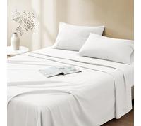 Comfort Spaces Parure de lit 4 pièces Coton Respirant, léger, Doux, Drap-Housse Bonnet élastique 35,6 cm pour Matelas 40,6 cm, taie d’Oreiller, Toutes Saisons, lit Double, Blanc