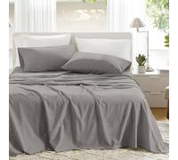Comfort Spaces Parure de lit 4 pièces Coton Respirant, léger, Doux, Drap-Housse Bonnet élastique 35,6 cm pour Matelas 40,6 cm, taie d’Oreiller, Toutes Saisons, lit Queen Size, Gris foncé