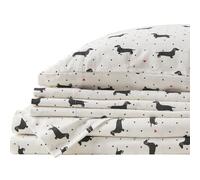 Comfort Spaces Parure de lit 4 pièces en Flanelle de Coton Respirante, Chaude, à Poches Profondes avec taie d'oreiller, pour très Grand lit, Motif Chien Noir