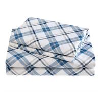 Comfort Spaces Parure de lit 4 pièces en Flanelle de Coton Respirante, Chaude à Poches Profondes avec taie d'oreiller, pour très Grand lit, Motif écossais Bleu