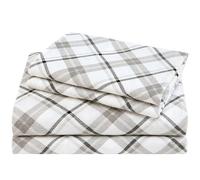 Comfort Spaces Parure de lit 4 pièces en Flanelle de Coton Respirante et Chaude avec Poches Profondes avec taie d'oreiller, Grand lit, Carreaux Gris