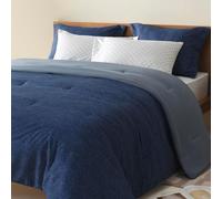 Comfort Spaces Parure de lit 7 pièces Style bohème pour Grand lit avec Couette, draps, taies d'oreiller et Couvre-oreillers, Style Rustique avec Couette, Bleu Marine