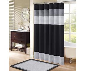 Comfort Spaces Windsor - Rideaux de Douche à Volants en Microfibre à Motif Moderne et élégant pour Salle de Bain, 183 x 183 cm, Noir