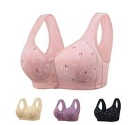 Comfortable & Convenient Front Button Bra, Wireless Push Up Wide Straps Breathable Bra, Daisy Bras for Older Women (Pink,36)
