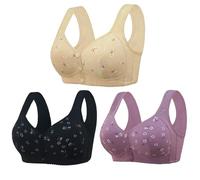 Comfortable & Convenient Front Button Bra, Wireless Push Up Wide Straps Breathable Bra, Daisy Bras for Older Women (3pcs-C,54)