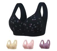 Comfortable & Convenient Front Button Bra, Wireless Push Up Wide Straps Breathable Bra, Daisy Bras for Older Women (Black,48)