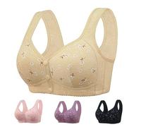 Comfortable & Convenient Front Button Bra, Wireless Push Up Wide Straps Breathable Bra, Daisy Bras for Older Women (Apricot,46)