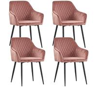 Comfortable Dining Chairs with Armrests Upholstered Seat and Back Metal Legs Set of 4 Stylish Rose Color for Living Room and Office Use