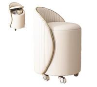 Comfortable Round Storage Ottoman with Wheels,Modern Round Swivel Vanity Storage Stool with Backrest,Rolling PU Leather Swivel Makeup Stool Chair (Beige)