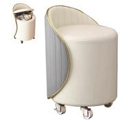 Comfortable Round Storage Ottoman with Wheels,Modern Round Swivel Vanity Storage Stool with Backrest,Rolling PU Leather Swivel Makeup Stool Chair (Beige+Gray)