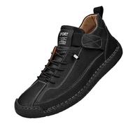 Comfortable Sneakers, Handmade Leather Comfortable Shoes, Unisex Soft Comfort Arch Support Loafers (Black,34 2/3)