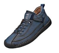 Comfortable Sneakers, Handmade Leather Comfortable Shoes, Unisex Soft Comfort Arch Support Loafers (Blue,34 2/3)