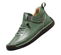 Comfortable Sneakers, Handmade Leather Comfortable Shoes, Unisex Soft Comfort Arch Support Loafers (Green,34 2/3)