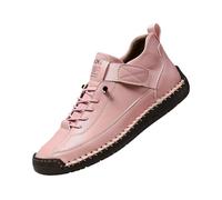 Comfortable Sneakers, Handmade Leather Comfortable Shoes, Unisex Soft Comfort Arch Support Loafers (Pink,34 2/3)