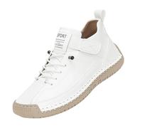 Comfortable Sneakers, Handmade Leather Comfortable Shoes, Unisex Soft Comfort Arch Support Loafers (White & Yell,34 2/3)