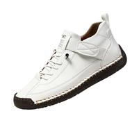 Comfortable Sneakers, Handmade Leather Comfortable Shoes, Unisex Soft Comfort Arch Support Loafers (White,34 2/3)