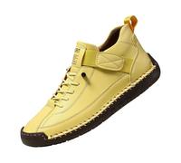 Comfortable Sneakers, Handmade Leather Comfortable Shoes, Unisex Soft Comfort Arch Support Loafers (Yellow,34 2/3)